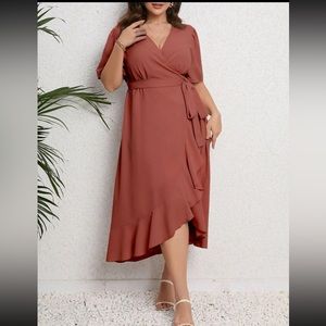 BRAND NEW Plus Puff Sleeve Ruffle Hem belted dress